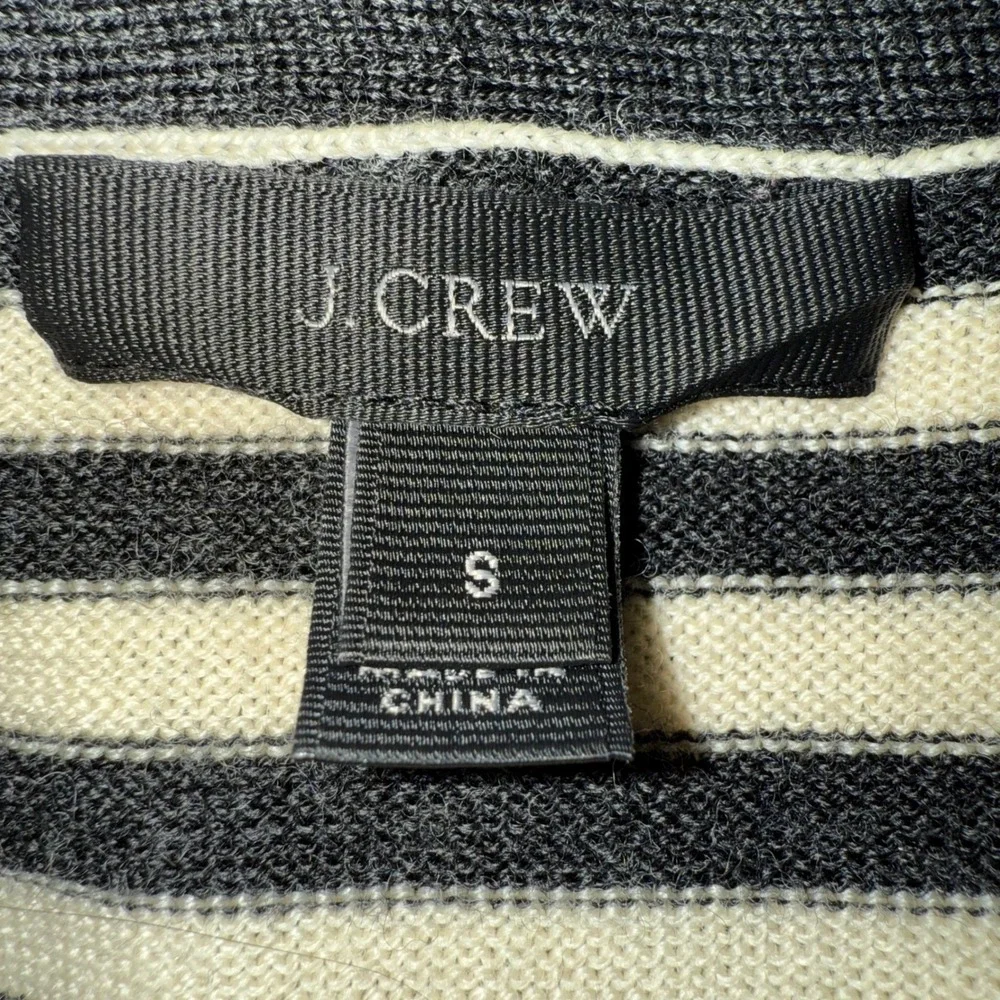 J. CREW‎ Harlow Wool Tan & Black Striped Fringe Trim Lightweight Cardigan Small